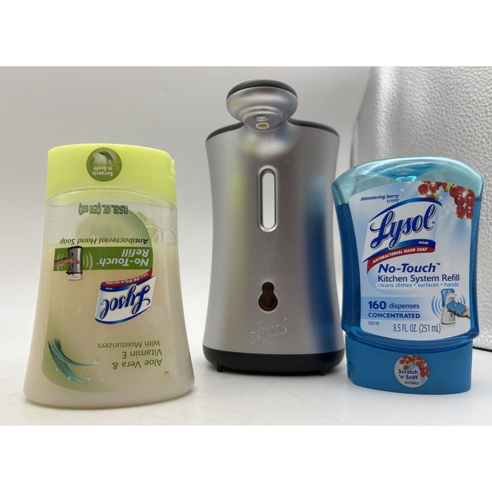 Retired Lysol No-Touch Kitchen Soap Dispenser 2 Refills Silver No Box